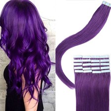 Yotty Hair Extensions Tape in Remy Human Hair 24Inch 20Pcs 70Gram Purple