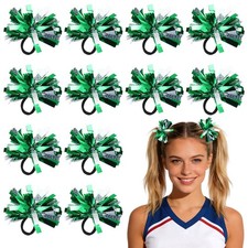 12Pcs 4" Pom Poms Cheerleading Cheering Elastic Hair Ties Green/