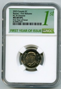 2023 CANADA 5 CENT NGC MS68 KING CHARLES FIRST RELEASES & YEAR OF ISSUE NICKEL