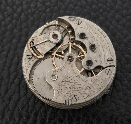 Watchmaker's Estate Antique Vintage Old Elgin "6" Size Movement w/Dial, Hands