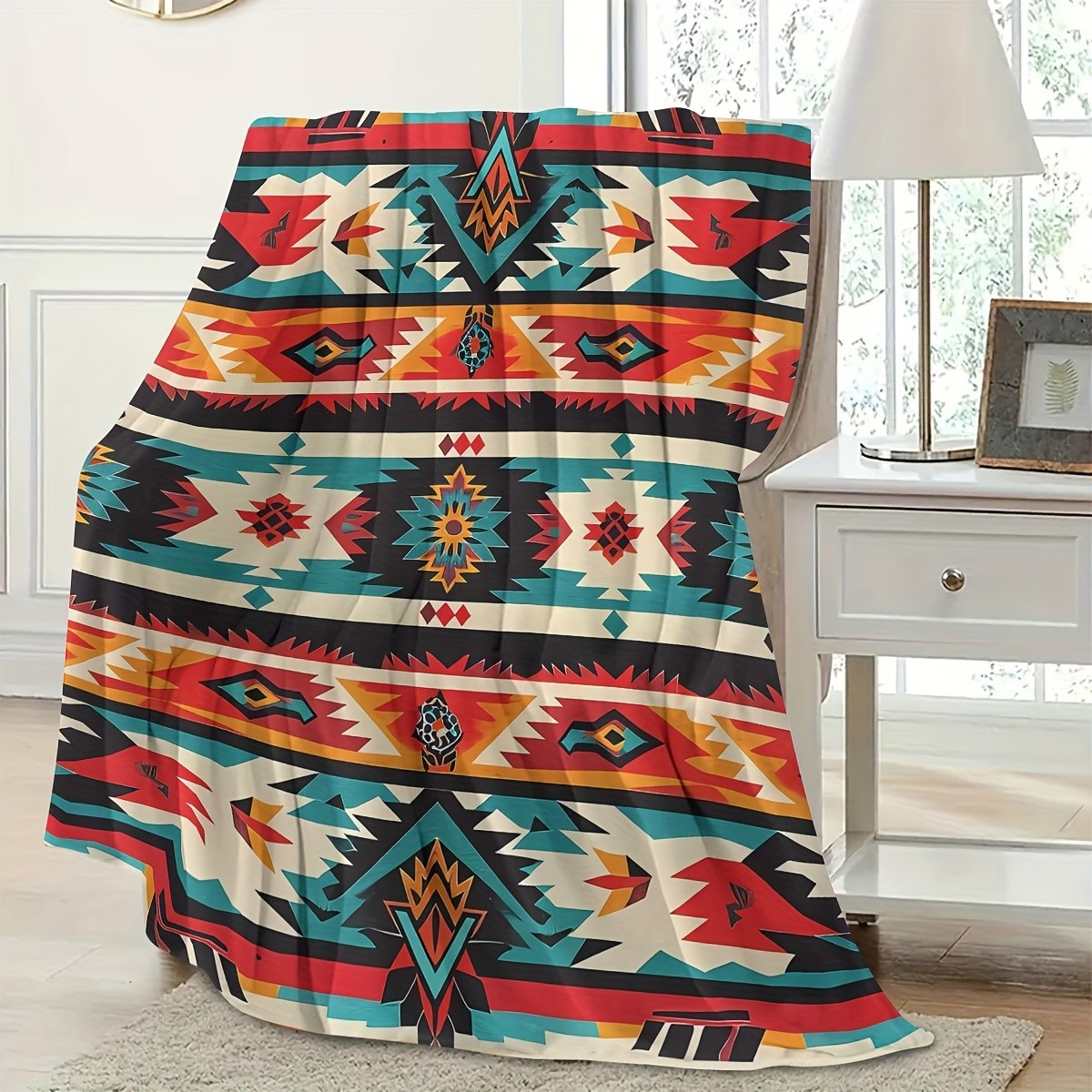 Southwest Aztec Tribal Pattern Flannel Throw Blanket Soft Warm Fleece Cozy