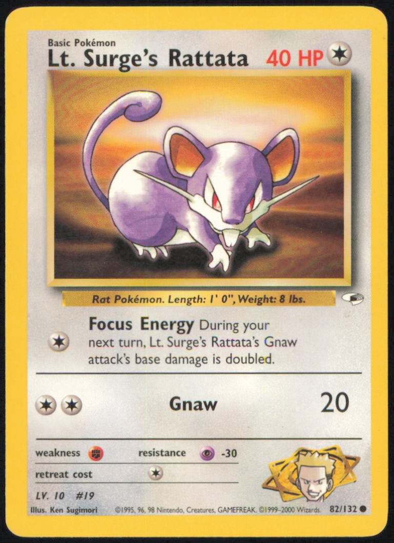 LT. SURGE'S RATTATA 82/132 COMMON GYM HEROES POKEMON UNLIMITED NEAR MINT