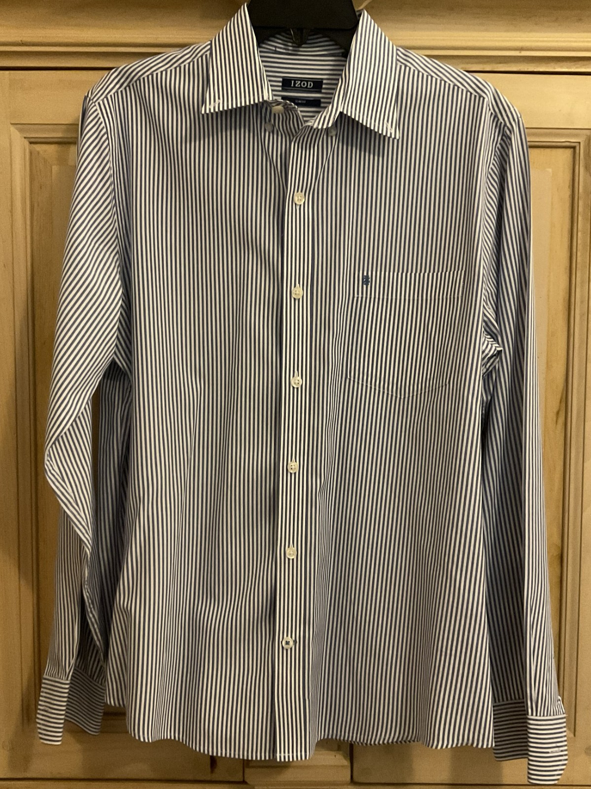 IZOD Men's Slim Fit Long Sleeve Button Down Blue Striped Shirt - Size Med