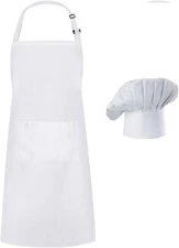 Hyzrz Chef Apron Hat Set, Chef Hat and Adult Kitchen Pocket Adjustable Apron