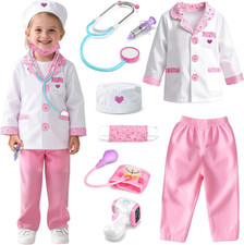 Doctor Costume for Kids, Doctor Dress up and Play Set 8 PCS with Stethoscope, Ro