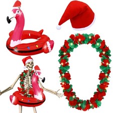 4 Pcs 12 Ft Skeleton Costumes Set Includes Inflatable Flamingo Swimming Ring Wit