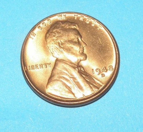 1948 D      LINCOLN WHEAT CENT   CHOICE BRILLIANT RED UNCIRCULATED  #1