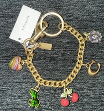 NWT COACH Motif Chain Rexy Tea Rose Cherry Heart Brass Bag Charm AUTHENTIC CN119