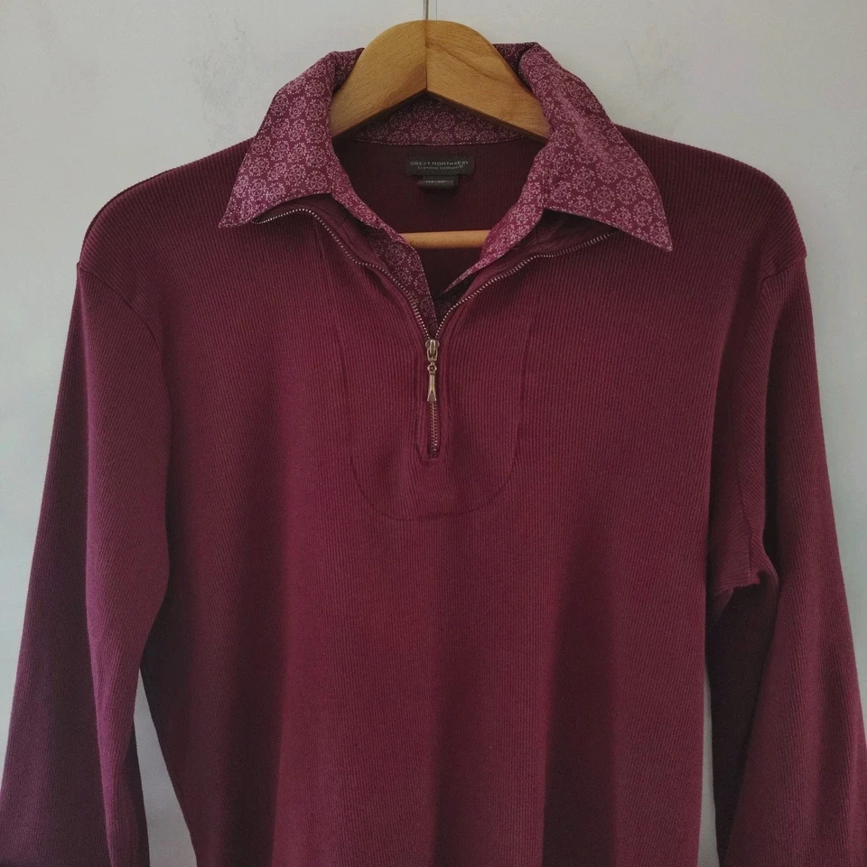 Top Henley en capas Great Northwest Clothing para mujer talla XL borgoña acanalado preppy Foto 2 de 4
