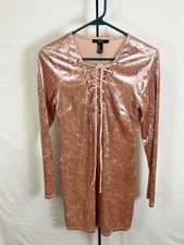 Forever 21 Y2K Blush Crushed Velvet Lace-Up Bodycon Mini Dress Medium