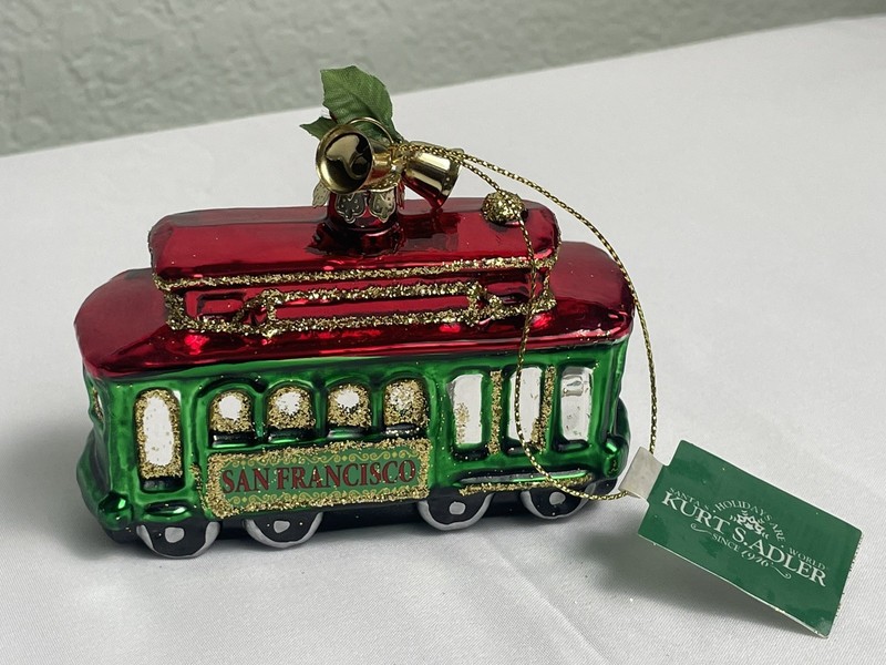 Kurt Adler Glass Ornament for Christmas Tree, San Francisco Streetcar NWT