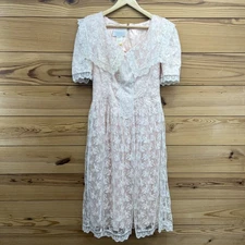 VTG Gunne Sax Jessica McClintock Dress 11 80s Lace Coquette Romantic Formal B165
