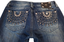 Miss Me Jeans Womens 29 Blue Signature Rise Skinny Embellished Pockets JP5928S2