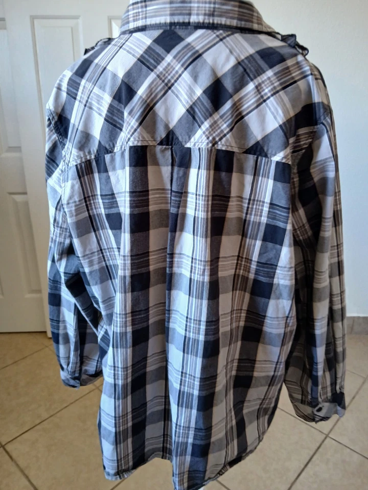 Blusa Covington Mujer Cuadros Volantes Gris Blanco Talla 20/22W 100% Algodón Foto 4 de 4