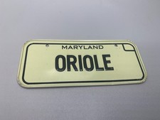Vintage Maryland ORIOLE Tin Metal Cereal Premium Mini License Plate 5" x 2"