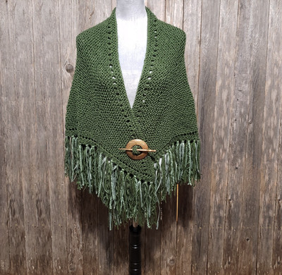 NEW Green Hand Knitted Shawl Wrap Scarf Boho Hippie Gift Fringe Cover Up Artsy