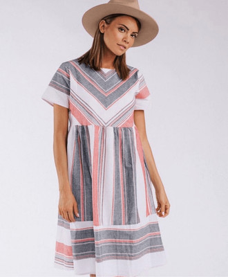 Womens Ces Femme Cotton Candy Striped Resort Dress - Sz S