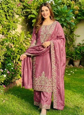 Attractive Look Silk Pink Palazzo Suit With Dupatta For Indian Function