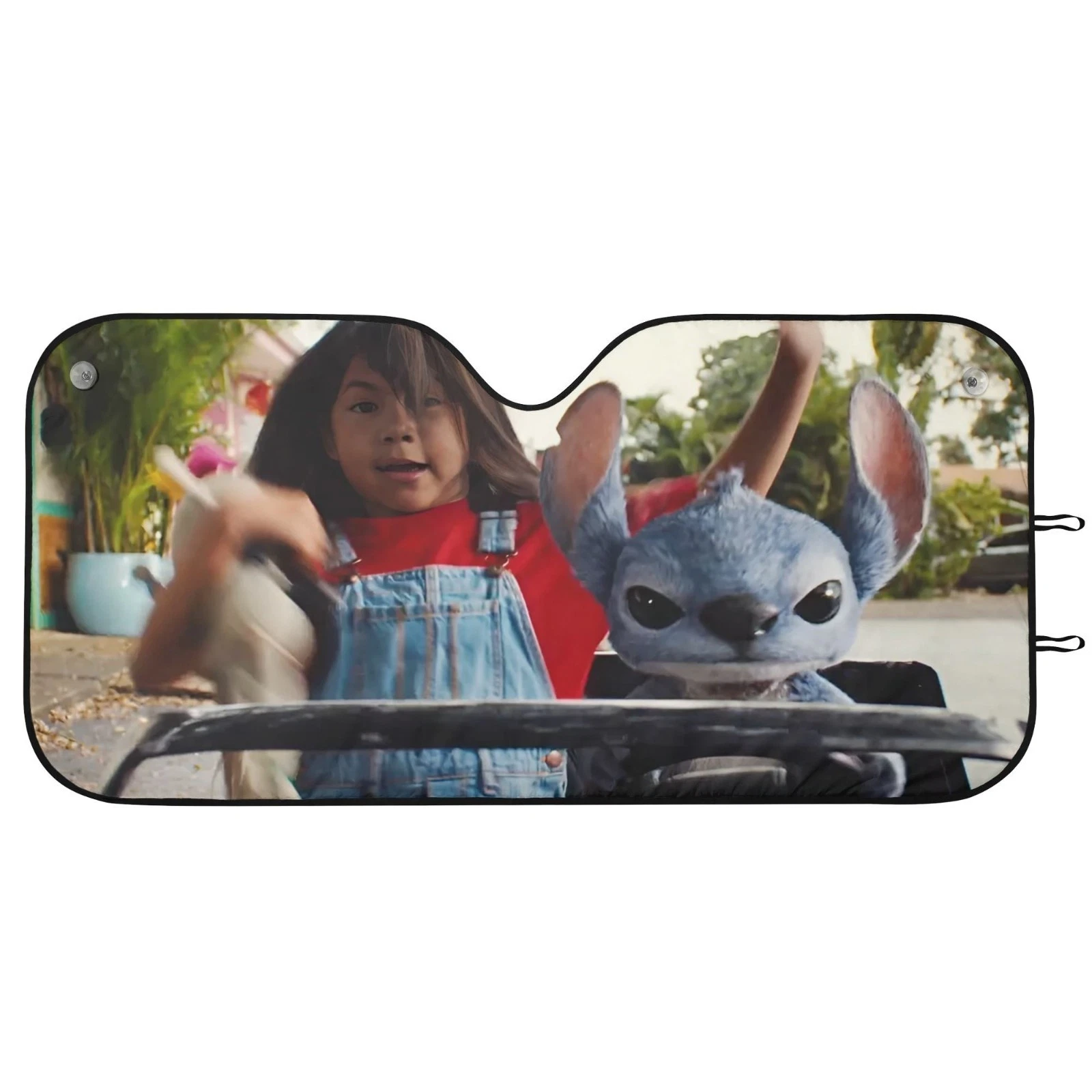 Cute Stitch Driving with Girl Car Sun Shade Front Windshield Cover Funny Cartoon