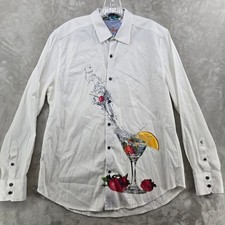 Robert Graham Shirt Mens Large White Cocktail Martini Fruit Graphic Classic Fit