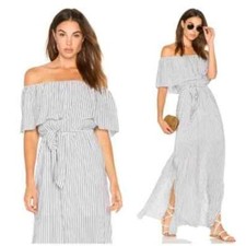 Alice Olivia Striped Maxi Dress Blue White Ruffled Waist Tie Belt