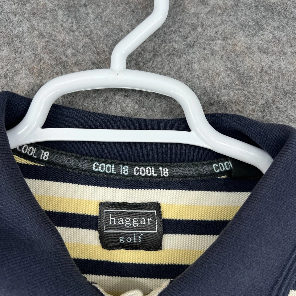 Haggar Golf Polo Shirt Mens Large Yellow Navy Stripe Cool 18 Short Sleeve - Image 3 of 4