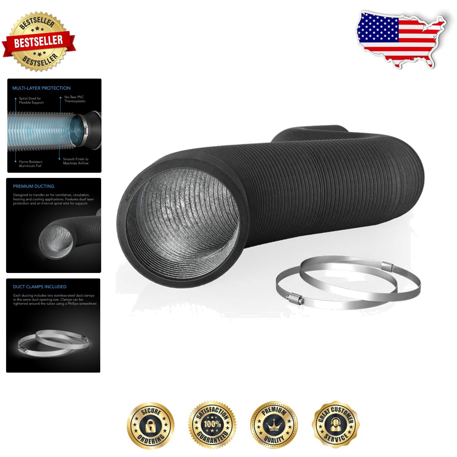 Heavy-Duty Flexible Aluminum Ducting - 10'' Diameter, 25ft for Exhaust Needs