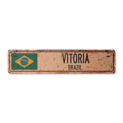 VITERIA BRAZIL Vintage Street Sign Brazilian flag city country road wall rustic