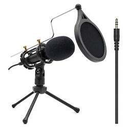 Condenser Recording Microphone 3.5mm Plug &amp;Play for Mac PC Android Gaming Black