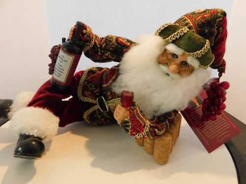 NEW Karen Didion Lying Down Santa with a Wine Bottle & Corks Original Tag 12"