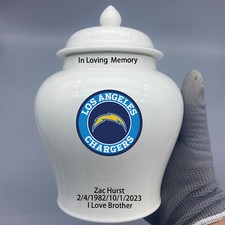 Ceramic Medium Urn for Los Angeles Chargers Football Theme, Custom Text