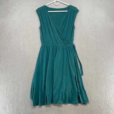 Garnet Hill Wrap Dress Womens XS Teal Stretch Fit Flare Cap