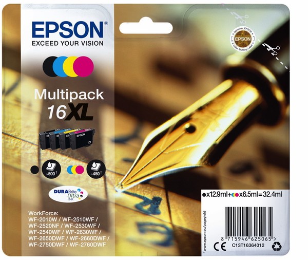 4 Epson Druckerpatronen Tinte 16 Xl T1636 Bk / C / M / Y Multipack-image