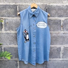 Vintage Looney tunes Sleeveless Denim Shirt Made in USA