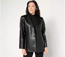 Dennis by Dennis Basso Size Large (L) Regular Women's Faux Leather Jacket Black