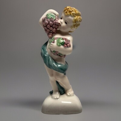 WIEN KERAMOS DAKON Nude Boy w/ Grapes Jugendstil Art Nouveau BACCHUS PUTTO 6 