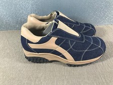 BNWOT Ladies Sz 6.5 Carrini Brand Blue Denim Tan Slip on Casual Style Work Shoes