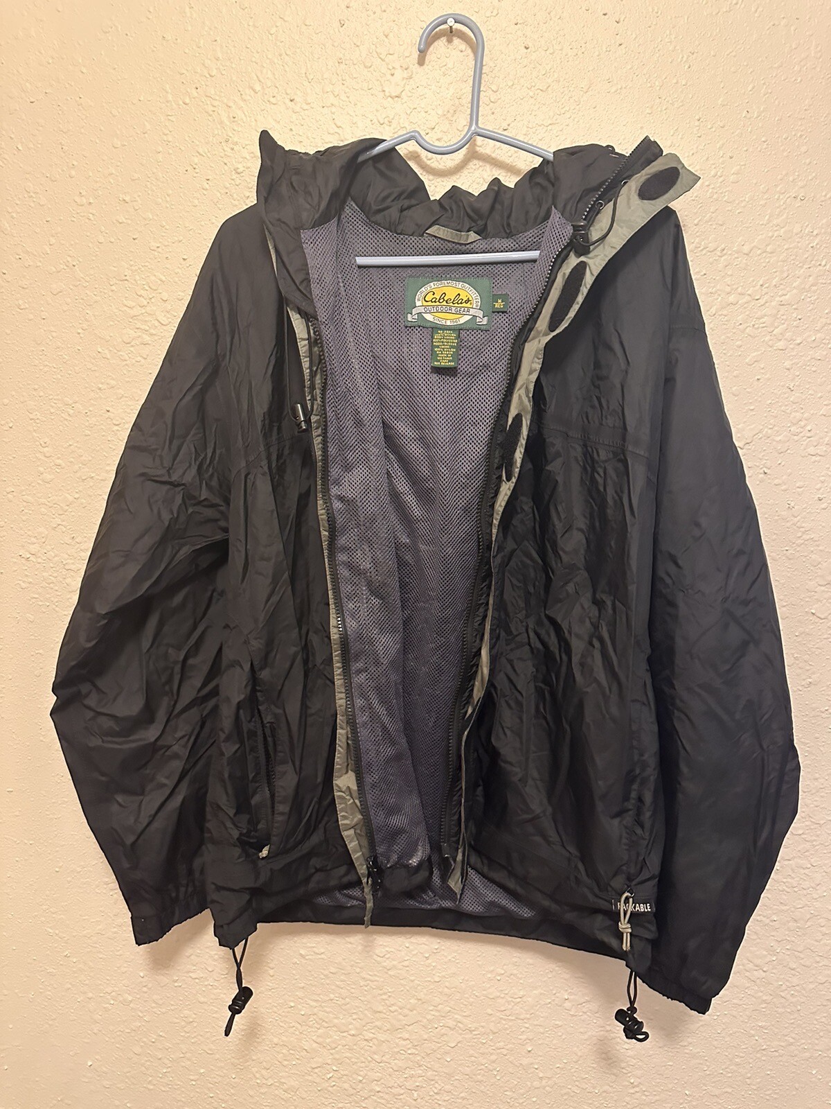 Cabela's Rain Jacket Mens Medium Packable Nylon Hooded Waterproof eBay
