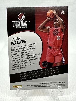 Jabri Walker 2022-23 Revolution Basketball #108 RC Portland Trail Blazers