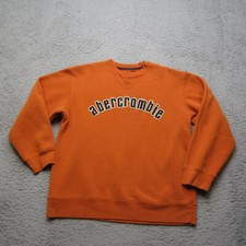 Abercrombie  Fitch Sweater Womens L Orange Spellout Y2K Embroidered Crew Neck