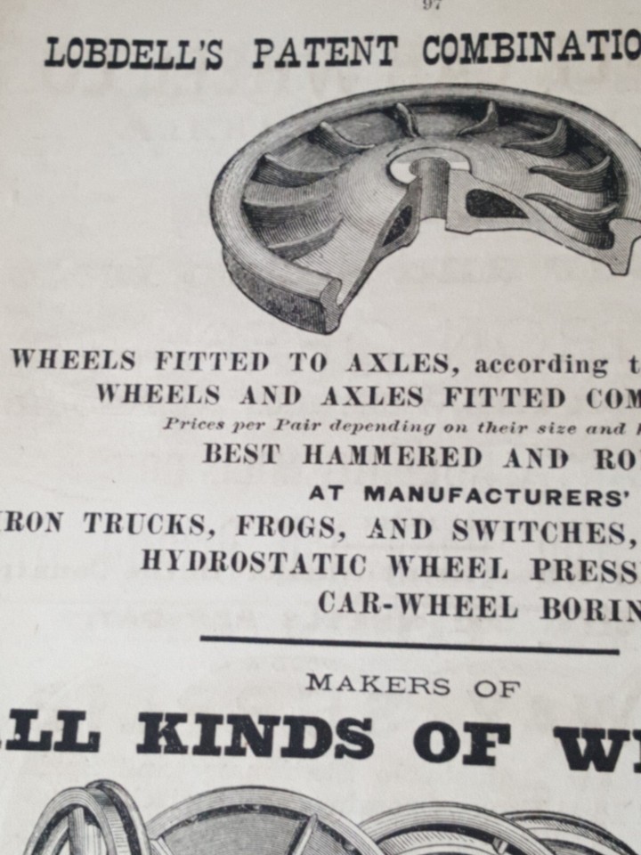 1879 original railroad print ad LOBDELL CAR WHEEL Horse railways