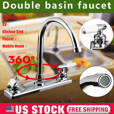 Kitchen Sink Faucet With 360° Swivel Spout, Brass, 3-Way Water F