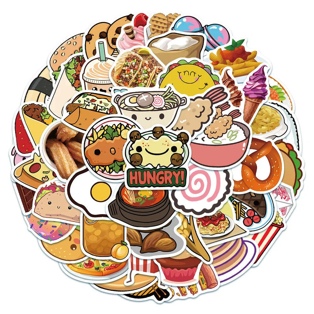 50Pcs Cartoon Gourmet Food Graffiti Stickers For Children Toys Luggage Laptop iP