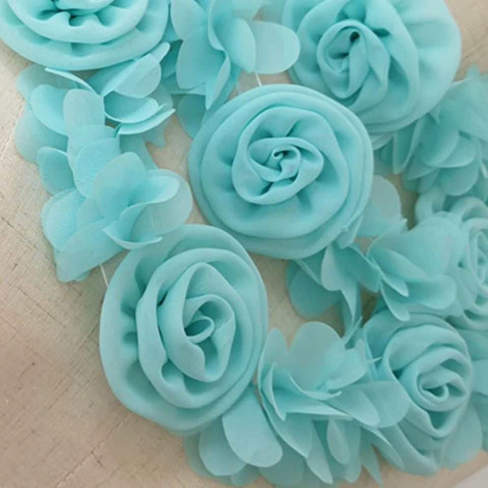 50 cm 3D Rosa Flor Gasa Encaje Ribete Cinta Costura Tela Ropa Hágalo Usted Mismo Vestido Dobladillo Foto 2 de 4