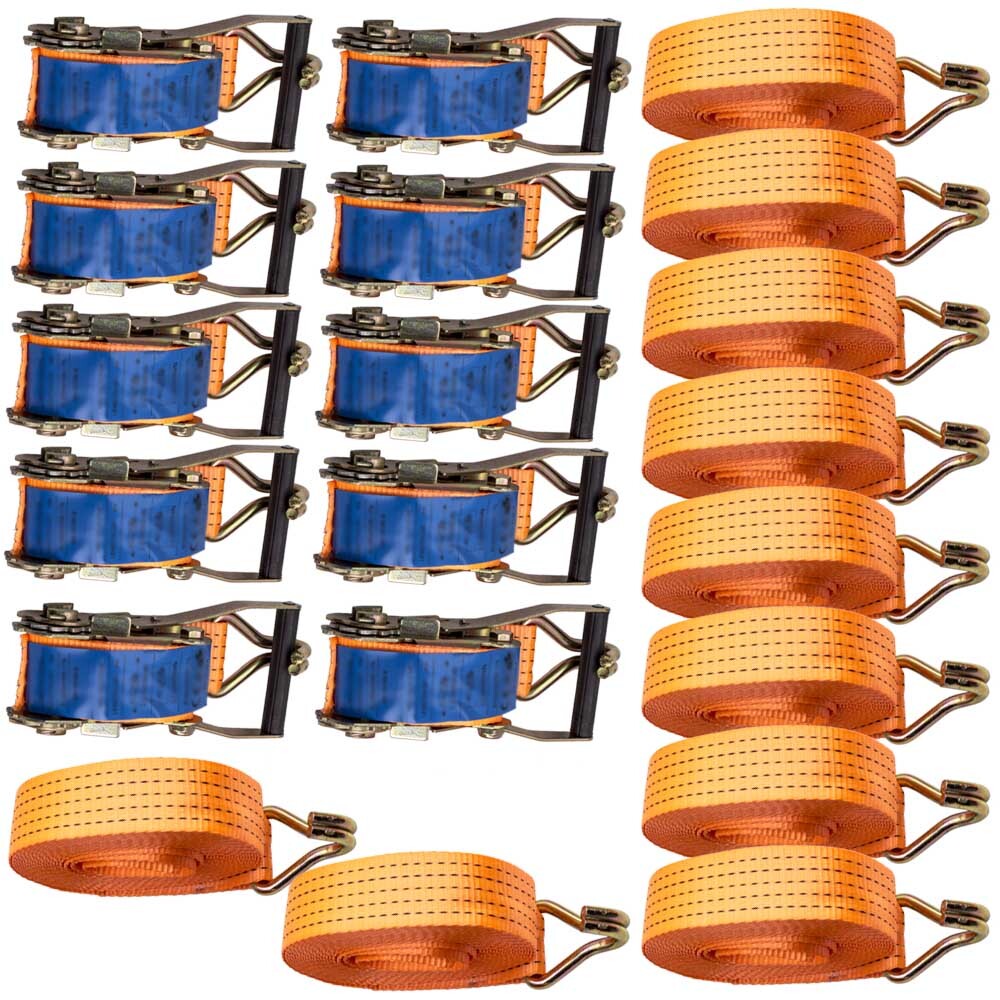 8M 5T J HOOK lorry lashing Ratchet Strap - 5000KG 8 Metre Tie Down X10 50MM