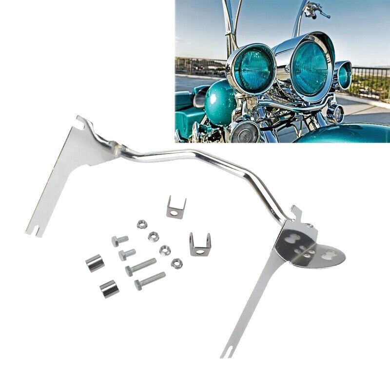 Chrome Spot Fog Passing Light Bar Mount Bracket For Harley Softail Fatboy 94-13