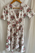 POOF SIZE MEDIUM Ivory Multi Floral Print Cotton/Rayon Wrap Front Ruffle Tie