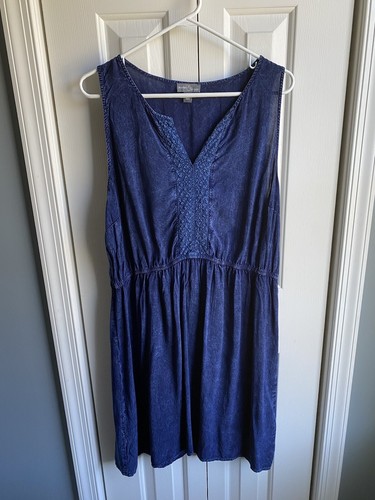 Market & Spruce Women’s Sleeveless Navy Blue Crochet Trim Dress Size XL