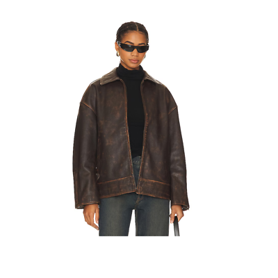 Brown Vintage Genuine Leather Jacket Women, Vintage Biker Girl