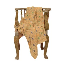 Sanskriti Vintage Cream Long Shawl Hand Embroidered Handloom Scarf Throw Stole